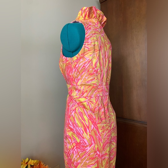 Just Taylor Dress Pink and Yellow v-neck ruffle - Picture 9 of 12